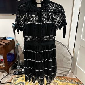 Self-Portrait Black Crotchet Overlay Short Sleeve Dress
